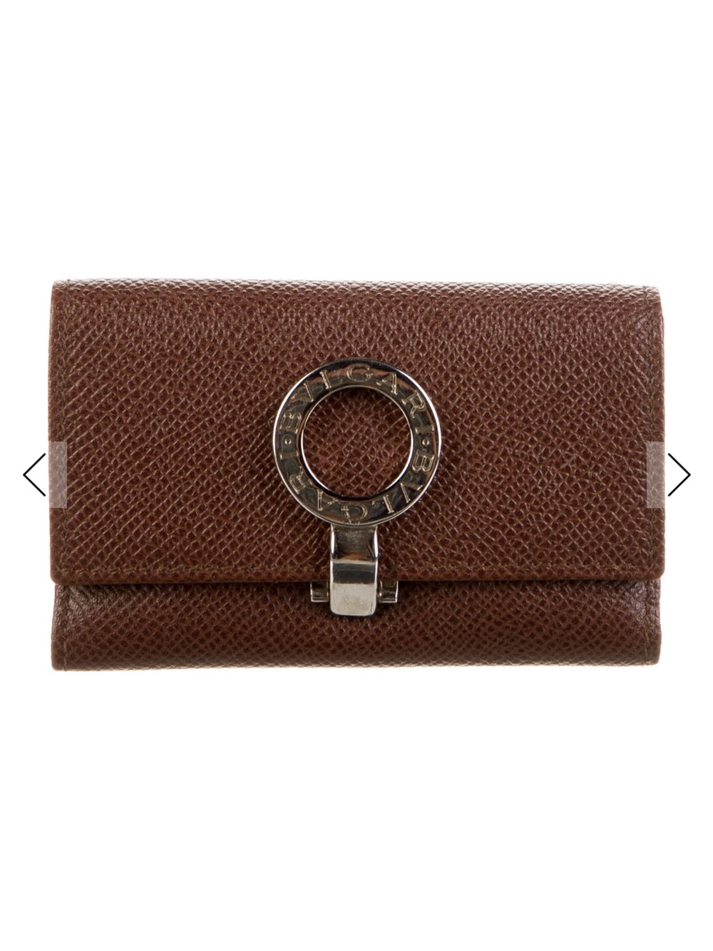 Bulgari Brown Textured Leather Key wallet with Signature Ring Clasp